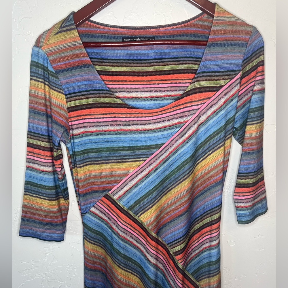 Peruvian Connection Sonora Sunrise Striped 3/4 Sleeve Maxi Dress Small - Picture 4 of 11